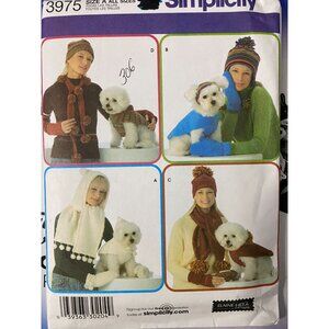 Misses' & Dog Accessories Pattern Hats Simplicity 3975 Scarves & Dog Coats Sizes